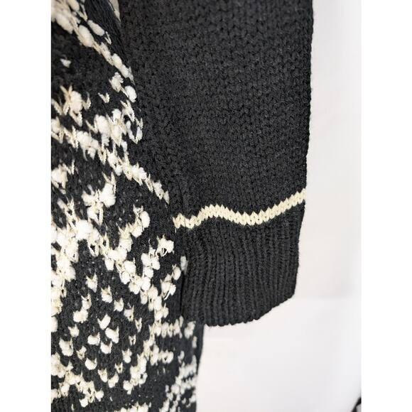 Venus Black White Hooded Knit Cardigan Sweater Coat Zip Front Size Small - Picture 7 of 10